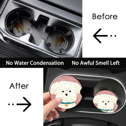 2PCS Adorable Dog Car Cup Holder Coasters Universal Anti-Slip Rubber Mat - color: Little White Dog