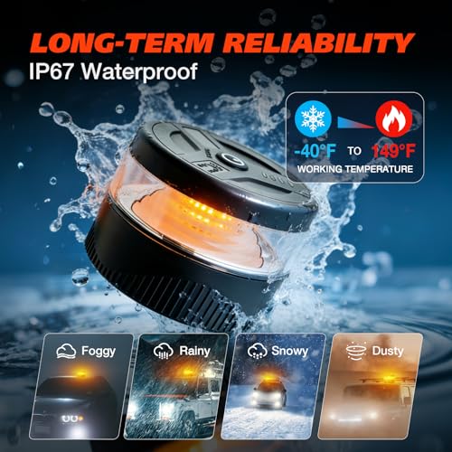 Magnetic Beacon Light, USB-C Rechargeable Wireless Strobe Lights for Truck, 32 LED Amber Battery Operated Flashing Warning Emergency Safety Light for Vehicle Plow Snow Small Portable Roadside