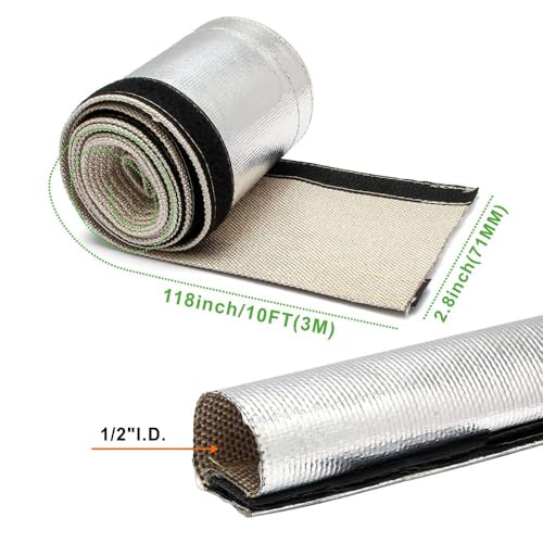 Wire Heat Shield Sleeve Aluminized Heat Shroud Heat Sleeving Fuel Line for Ultimate Heat Protection Hose Wire Sleeving,1/2" I.D.X10FT with 10PCS Stainless Steel(304) Cable Metal Ties-Silve - color: Silver, size: 1/2" I.D.X10FT