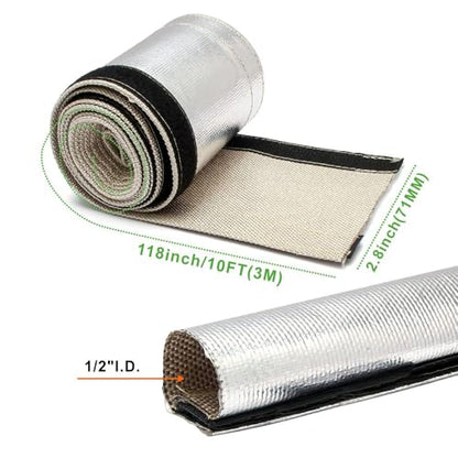 Wire Heat Shield Sleeve Aluminized Heat Shroud Heat Sleeving Fuel Line for Ultimate Heat Protection Hose Wire Sleeving,1/2" I.D.X10FT with 10PCS Stainless Steel(304) Cable Metal Ties-Silve - color: Silver, size: 1/2" I.D.X10FT