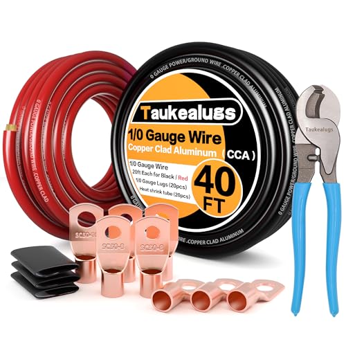 0 Gauge Wire 1/0 Battery Cable Kit with Terminals & Cable Cutter Tool,40ft - color: W/ Cutter