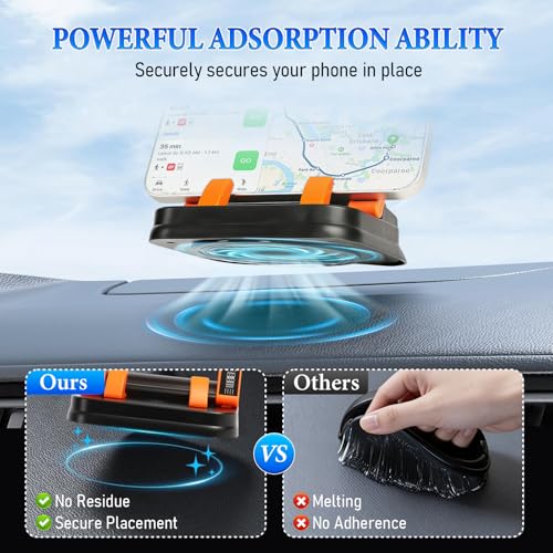 Car Phone Holder 360 Degree Rotation,Suction Cup Fixed Non-Slip Mobile Phone Holder Suitable (Orange) - color: Orange