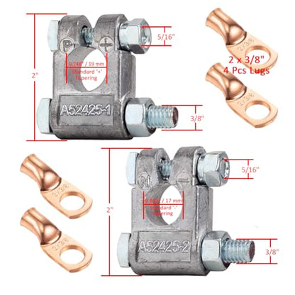 Ampper Military Spec Battery Terminal Top Post Kit with Cover, 4 Copper Lugs and Heatshrink for Marine Car Boat RV Vehicles and More (Kit) - size: Kit