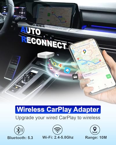Wireless CarPlay Adapter for Apple iPhone, Convert Wired CarPlay to Wireless, Mini Size with USB-A to USB-C Adapter, Stable Control & No Delay Latency (White) - color: White