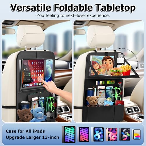KaiCross Car Backseat Organizer with Table Holder,10 Storage Pockets Backseat Car Organizer and Storage with 600D Oxford Cloth,Travel Essentials,Kick Mats Back Seat Protector-2 Pack - size: 2 Pack