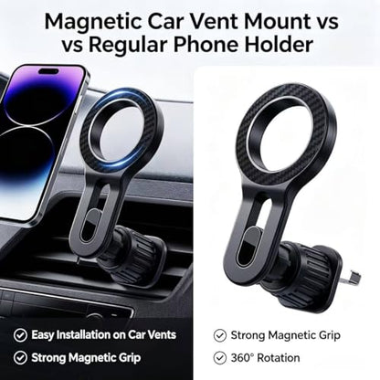 Magnetic Car Air Vent Phone Holder, Upgraded Metal Hook 360° Rotatable Universal Car Phone Mount, Strong Magnet Hands Free Smartphone Holder Compatible with All Phones