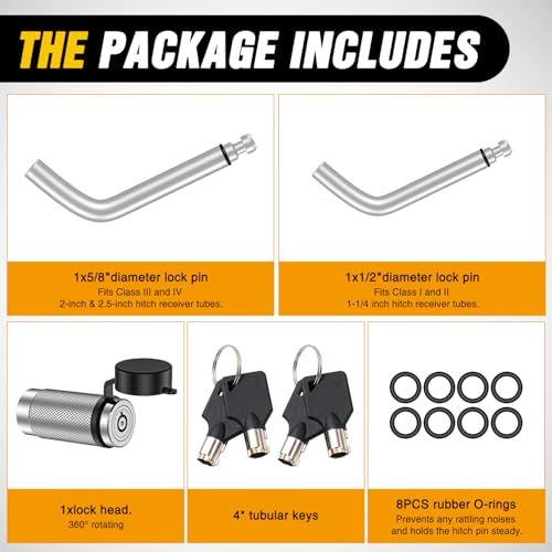 Nilight 1/2" & 5/8" Anti-Theft Lockable Trailer Hitch Lock Pin | Keyed Unique Weatherproof Anti-Theft Lockable Fits 2" 2-1/2" & 1-1/4"Receiver Tow Truck Boat Bike Truck Silver - color: Hitch Lock Pin 1/2" & 5/8" Silver