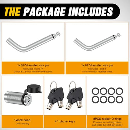Nilight 1/2" & 5/8" Anti-Theft Lockable Trailer Hitch Lock Pin | Keyed Unique Weatherproof Anti-Theft Lockable Fits 2" 2-1/2" & 1-1/4"Receiver Tow Truck Boat Bike Truck Silver - color: Hitch Lock Pin 1/2" & 5/8" Silver