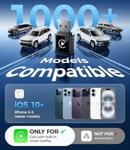 JDG Wireless CarPlay Adapter, Converts Wired CarPlay to Wireless, for Cars with Built-in Wired Apple Carplay, Super Mini USB Design Car Play Adapter for iPhone, (Black)