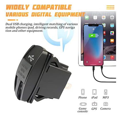 Dual USB Car Charger Rocker Style Switch, Waterproof 12-24V 3.1A 2 USB Ports, Power Charge Socket with LED Light, Vehicle Outlet Replacement for Marine, Boat, Truck, Golf Cart, RV (Blue) - color: Blue