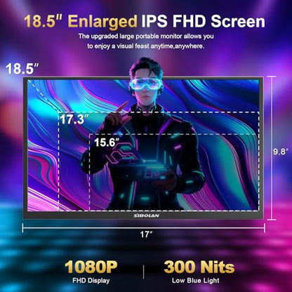 Portable Monitor 18.5inch 1080P FHD 100Hz Refresh Rate Gaming Monitor, 72% sRGB, IPS Panel, Dual USB-C & Mini-HDMI for Laptop, PC, Phone, Built-in Kickstand, Speakers - size: 18.5inch 1080P