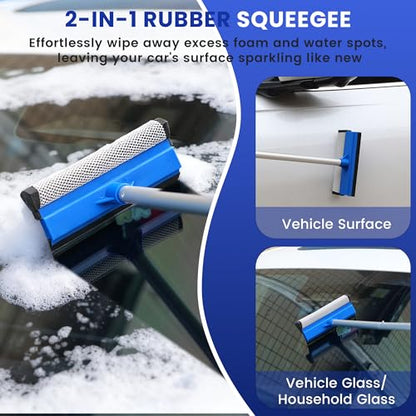 Car Wash Brush with Long Handle, 60'' Car Wash Mop, 7Pcs Chenille Microfiber Cars Washing Kit with Window Squeegee/Microfiber Towels /Wheel Brush for Cars RV Truck Boat Floor Window, Blue - color: Blue