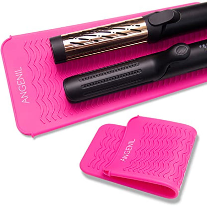 ANGENIL Resistant Silicone Mat Pouch for Hair Straightener Professional Beach Wave Curling Iron 2 in 1, Titanium Ceramic Flat Iron, Curling Wand, Crimper Hair Iron Tools, Food Grade Silicone, Pink - color: Rose Red