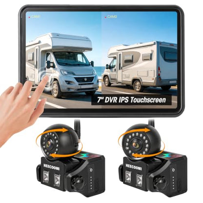 Magnetic Wireless Backup Camera Solar with 360° Adjustable Lens, 7" 1080P Touchscreen Monitor, DVR Recording, IP69K Waterproof, Auto-Sleep & Night Vision for RV, Truck, Trailer & Camper, AR2 - size: 7" 2-CAM