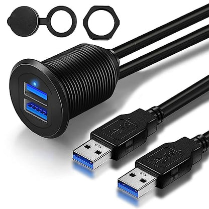 Double Port USB 3.0 Car Mount Flush Cable Dashboard Panel with LED - style: Dual Port 1ft