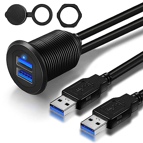 Double Port USB 3.0 Car Mount Flush Cable Dashboard Panel with LED - style: Dual Port 1ft