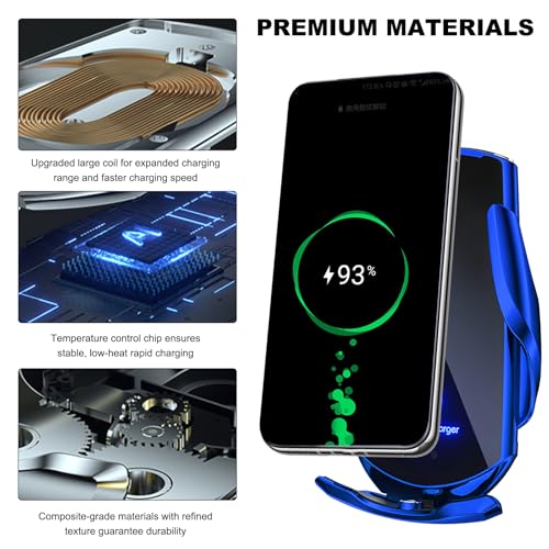 Wireless Car Charger, 15W Fast Charging Mount Electric Induction Car Phone Holder, Universal Auto-Clamping Magnetic Charger Air Vent Mount Bracket for Most Smartphones (Blue) - color: Blue