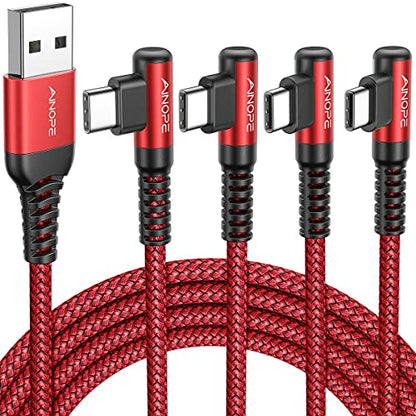 AINOPE USB C to USB Cable [4-Pack 10/6.6/3.3/3.3ft] 3.1A USB Fast Charge Right Angle, Resistant Nylon Braided USB C Charging Cable Compatible with Galaxy S21 S20 Plus, Note 20 10 9, Moto - color: Red, size: 3.3FT+3.3FT+6.6FT+10FT