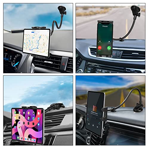 Car Dashboard Windshield Tablet Mount, 13" Long Arm Gooseneck, 360° Flexible Window Suction Cup Holder for Truck SUV, for iPad Pro 12.9/11/10.5/9.7/Air/Mini 6 5 4, Galaxy, 4.7"-12.9" Tab&Phone