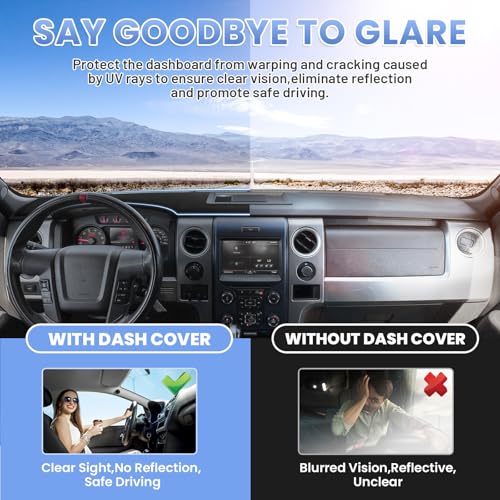 Sunsdrew Black Dash Cover for 2009-2014 Ford F150 Dashboard Cover Mat - size: 09-14 F-150Dash Cover