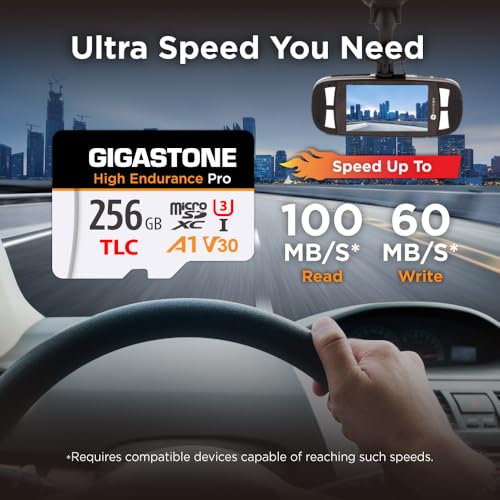 【5 Yrs Free Data Recovery】【Dash Cam】 GIGASTONE 256GB Micro SD Card, TLC High Endurance Pro, Speed Up to 100MB/s, Compatible with REDTIGER Rove VIOFO VANTRUE PRUVEEO ARIFAYZ, MicroSDXC UHS-I A1 V30 U3 - color: 256GB High Endurance Pro 1-Pack