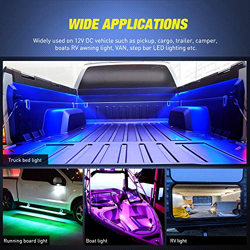 Nilight - TL-31 2PCS 60Inch RGB Truck Bed Light Strip Kit 180 LED RF Remote Control with On Off Switch Blade Fuse 2Way Splitter Extension Cable for Cargo Pickup Truck SUV RV Boat, 2 Years Warranty | 180 LED Cargo Light Strips with On/Off Switch, Fuse, Spl