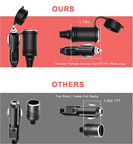 12V Cigarette Lighter Extension Cord 6FT -Car Charger Cigar Lighter Male Plug to Female Socket 18AWG Heavy Duty Extension Cable with LED Lights Extender for Air Compressor Pump and Tire Inflator 15A - size: 6FT