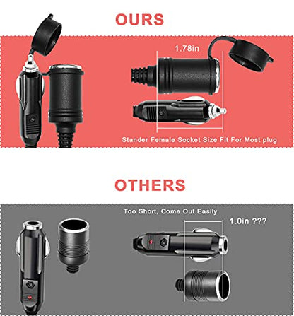 12V Cigarette Lighter Extension Cord 6FT -Car Charger Cigar Lighter Male Plug to Female Socket 18AWG Heavy Duty Extension Cable with LED Lights Extender for Air Compressor Pump and Tire Inflator 15A - size: 6FT