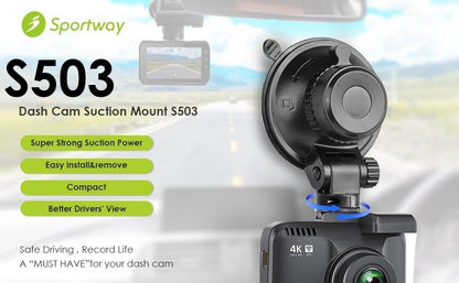 Sportway S503 Suction Cup Dash Cam Mount Holder (5th Gen) with 3pcs 360 Rotating Joints for Rove R2-4K, R2-4K PRO, R2-4K Dual Series, Nexar Z-Edge Kingslim iiwey NIUTA and Most Other Car Dash Camera