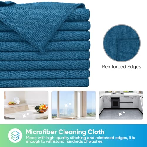 HOMEXCEL 24PK Microfiber Cleaning Cloth, Cleaning Rag for Home, 11.5x11.5in - color: Navy Blue