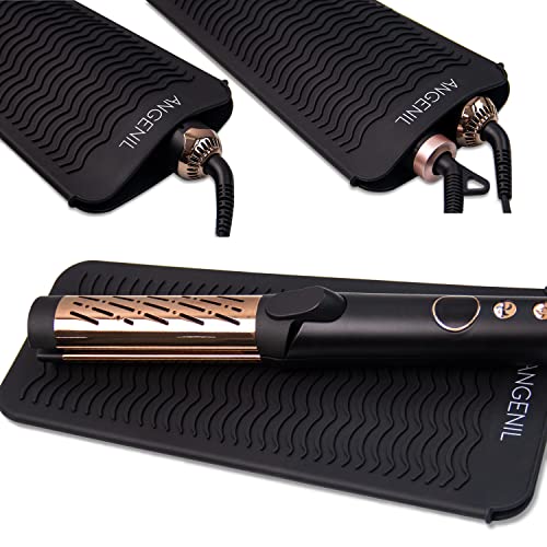 ANGENIL Silicone Heat Resistant Travel Mat Pouch for Titanium Ceramic Flat Iron, Hair Straightener Professional and Curler 2 in 1, Curling Wand, Crimper Hair Iron Tools, Food Grade Silicone, Black - color: Black
