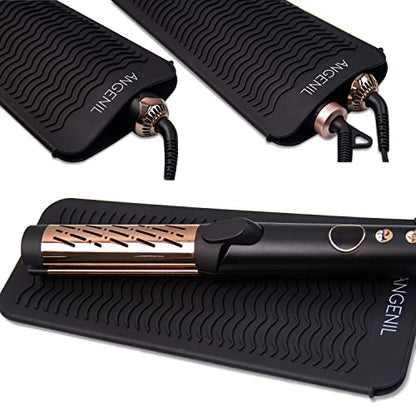 ANGENIL Silicone Heat Resistant Travel Mat Pouch for Titanium Ceramic Flat Iron, Hair Straightener Professional and Curler 2 in 1, Curling Wand, Crimper Hair Iron Tools, Food Grade Silicone, Black - color: Black