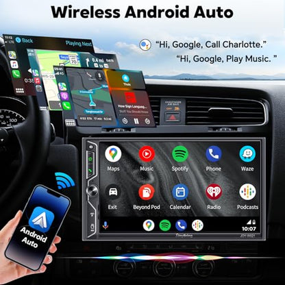 [QLED Screen Upgrade] 7" Double Din Car Stereo with Wireless Apple CarPlay and Android Auto, 240W Powerful Sound, 4.2-Channel Audio Output, Bluetooth, MirrorLink, Backup Camera, AM/FM Car Radio - color: Black W021