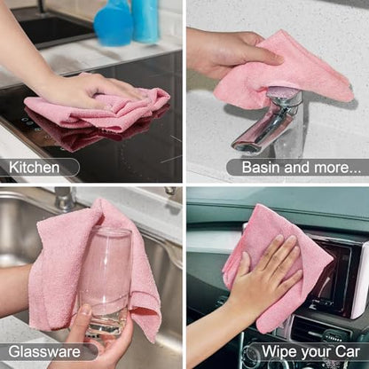 UPSTAR Microfiber Cleaning Cloth, Reusable Paper Towels Rolls, 50 Packs 12x12 inch Cleaning Rags for Washing Dishes, Kitchen, Bathroom, Car, Pink - color: Pink