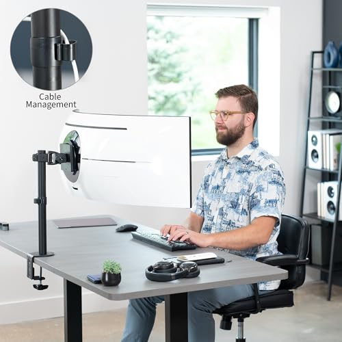 VIVO Clamp-on Single Ultra Wide Monitor Desk Mount, Low Profile Heavy Duty Adjustable Stand for 1 Ultrawide Screen up to 49 inches, 44 lbs Capacity, Black, STAND-V100C - size: up to 49" screens, style: Standard