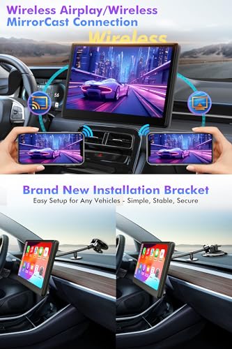 10" Touch Screen for Car, Used for Wireless Apple Carplay Android Auto MirrorLink, Portable Car Stereo with Bluetooth 2K Front Dashcam, 1080P Rear Dashcam Backup Camera