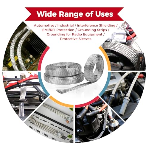 Tinned Copper Braid Wire Shielding Ground Strap Metal Cable Sleeve Expandable Flexible Flat Mesh (1/4 in Wide(0.16 in Dia)-65ft) - size: 1/4 in Wide(0.16 in Dia)-65ft