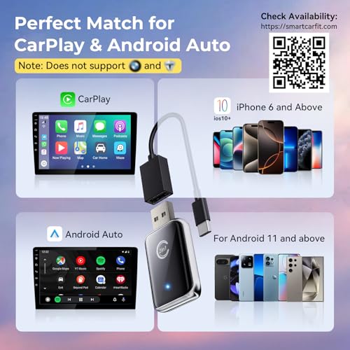 CZOCPOS Wireless Carplay Adapter for iPhone, 2 in 1 Plug and Play Mini CarPlay and Android Auto Adapter for iOS 10 Android 11 and Above, Convert Wired Car Play to Wireless (Black) - color: Black