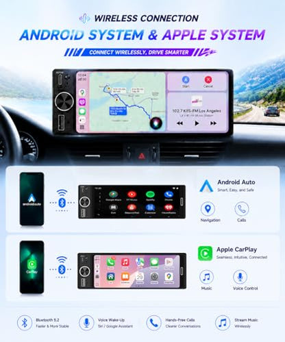6.5" Wireless CarPlay Single Din Car Stereo,Touchscreen Car Radio