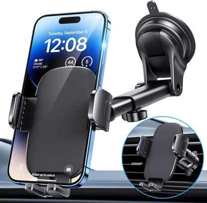 Phone Holders for Car, [Super Suction Cup] Car Phone Mount for Dashboard Windshield & Air Vent, Universal Car Accessories for iPhone 17/16/15, Samsung Galaxy, Most 4-7” Smartphones