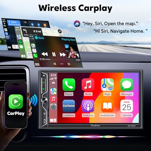 [QLED Screen Upgrade] 7" Double Din Car Stereo with Wireless Apple CarPlay and Android Auto, 240W Powerful Sound, 4.2-Channel Audio Output, Bluetooth, MirrorLink, Backup Camera, AM/FM Car Radio - color: Black W021