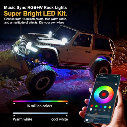8Pods RGB LED Rock Lights Full Kit with APP/Remote Control, Aluminum Housing, High Bright Multilcolor IP68 Waterproof for Jeep Trucks UTV SUV ATV Pickup Off Road Golf Car - size: 8 Pods