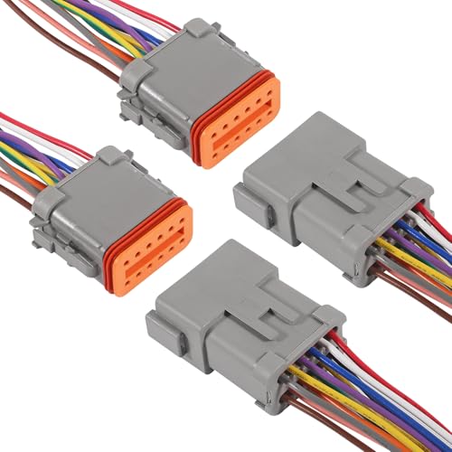 2 Sets Deutsch DT 12 Pin Waterproof Connector 12 Way Male Female Automotive Waterproof Electrical Connector Plug with 16 AWG Cable Wire for Car Truck Boats - color: 2Sets 12Pin