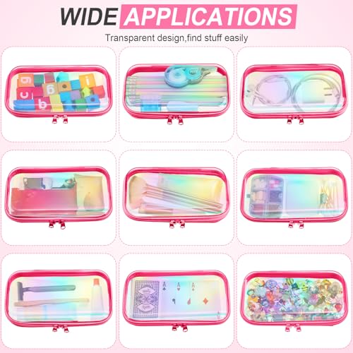 Hoolerry 4 Pcs Hard Clear Zipper Case,Clear,7.5 X 3.9 X 2 In,Pink Laser - color: Pink Laser, size: 7.5 x 3.9 x 2 in