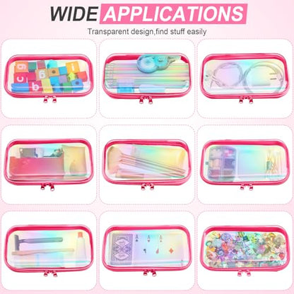 Hoolerry 4 Pcs Hard Clear Zipper Case,Clear,7.5 X 3.9 X 2 In,Pink Laser - color: Pink Laser, size: 7.5 x 3.9 x 2 in