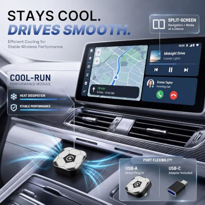 2-in1 Wireless CarPlay Adapter for Apple CarPlay & Android Auto - color: Black and White