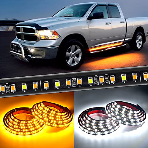Nilight 트럭 LED 러닝 보드 조명 2피스 177.8cm(70인치) LED 사이드 메이커 조명 216개의 LED 화이트 커티시 라이트 및 순차 앰버 방향 지시등 스트립 확장 및 승무원 택시 트럭 픽업용 - color: 177.8cm(70인치) 러닝 보드 조명 화이트/앰버