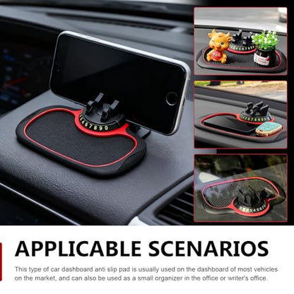 Multifunctional Car Anti-slip Mat, Car Dashboard Anti-slip Pad with Temporary License Plate, 360° Rotatable Dashboard Phone Mount, for Most Cars, Trucks, SUVs (Black & Red)