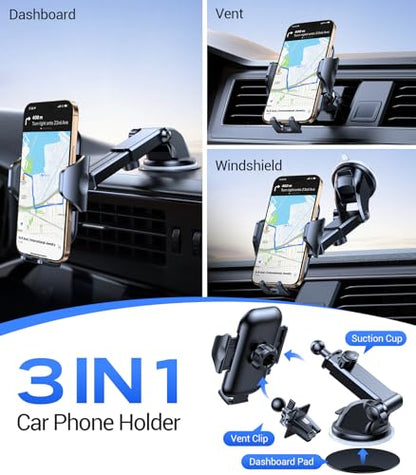 VICSEED 2026 Ultimate Sturdy Car Phone Holder [Upgraded 95+LBS Strongest Suction] Universal Long Arm Cellphone Mount for Car Dashboard Windshield Vent Truck Boat for iPhone 17 16 Pro Max & Android - color: Classic Black
