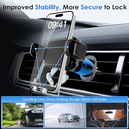 Phone Mount Holder for Car Vent 2023 Upgraded Aluminum Gravity Car Phone Holder Mount with Anti Overload Metal Hook Clip Hands Free Cell Phone Holder for iPhone 15 Pro Max 14 13 Large Phones - style: Phone Mount Holder for Car Vent